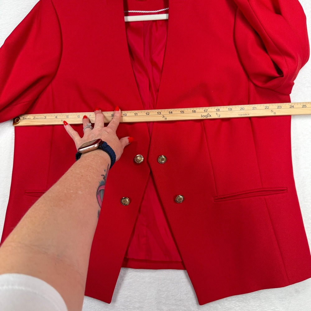 Calvin Klein 18W Blazer Open Front Red Gold Button Career Classic Professional - Picture 10 of 13
